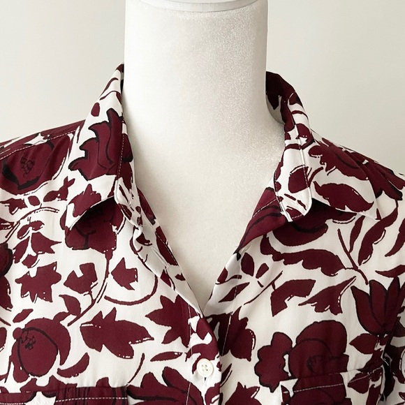 LOFT Outlet | Burgundy & White Floral Print Button Down Blouse - Picture 2 of 13
